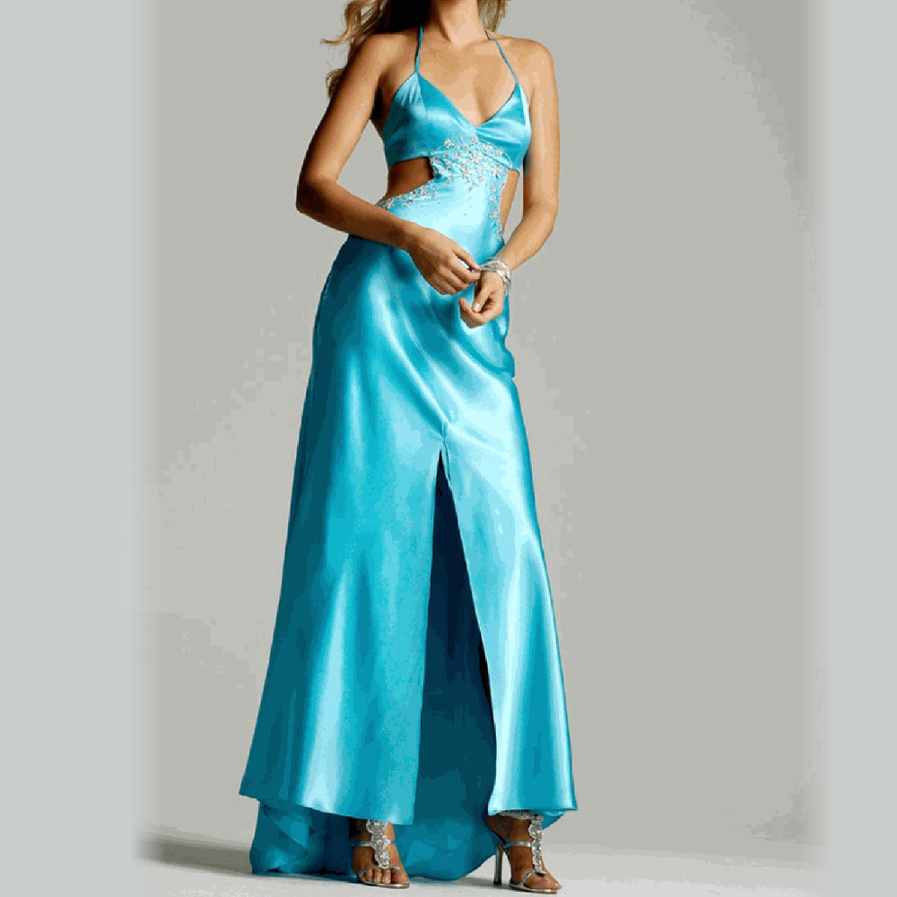 NWT Faviana Halter Low back Turq Chamise Size 6